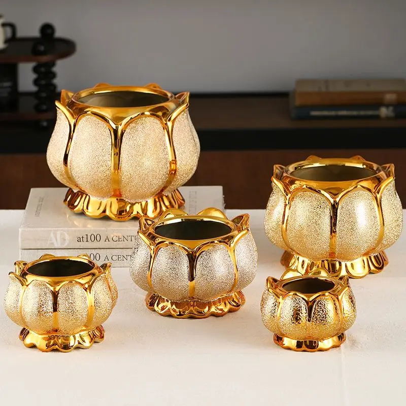 Buddhism Incense Burner Golden Ceramic Incense Sticks Holder Religious Items Lotus Decoration 4