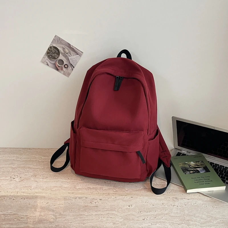 Solid Color Fabric Student Backpack Large Capacity Multi‑way Wear Rucksack Casual School Travel Daily Shoulder Bag