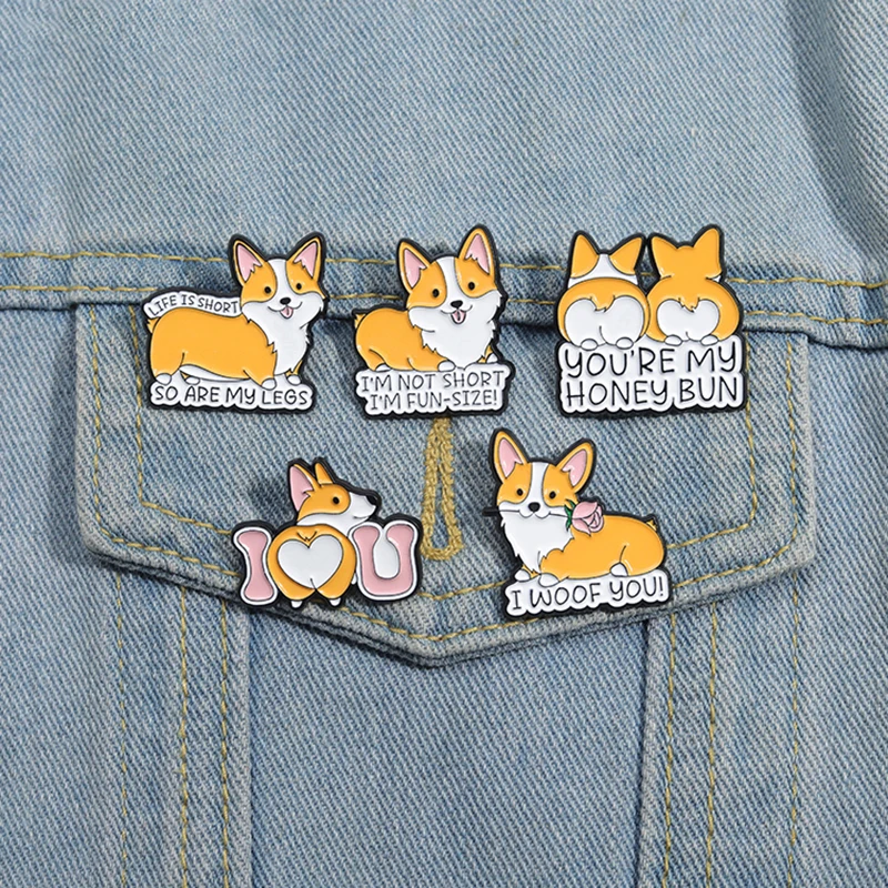 Cute Corgi Dog Enamel Pins Custom YOU'RE MY HONEY BUN Brooches Lapel Badges Cartoon Animal Jewelry Gift for Kids Friends