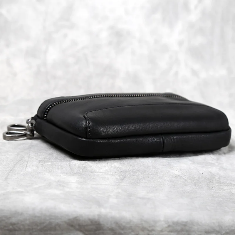 Herren-Gürteltasche aus echtem Leder, horizontal, für Mobiltelefone, Retro-Stil, Oberschicht aus Rindsleder, schlicht, lässig, mit Doppelreißverschluss, JLFGPJ – Detail 8