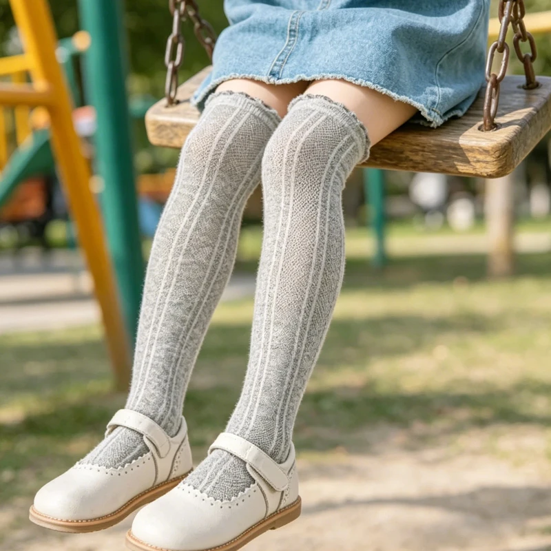 Summer Anti-Mosquito Over Knee High Socks For Lovely Kids Girls Hollow Mesh Breathable Lightweight Soft Stretchy Long Stockings