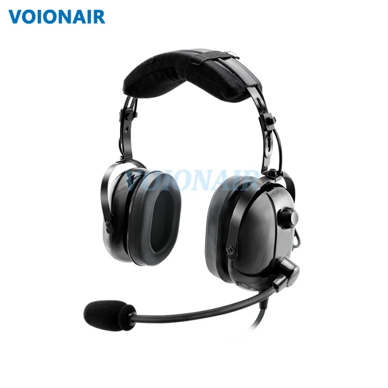 VOIONAIR Black Aviation Headset for Pilots Include Headset Bag, Noise Cancelling Mic, GA Dual Plug, MP3 Stereo Support