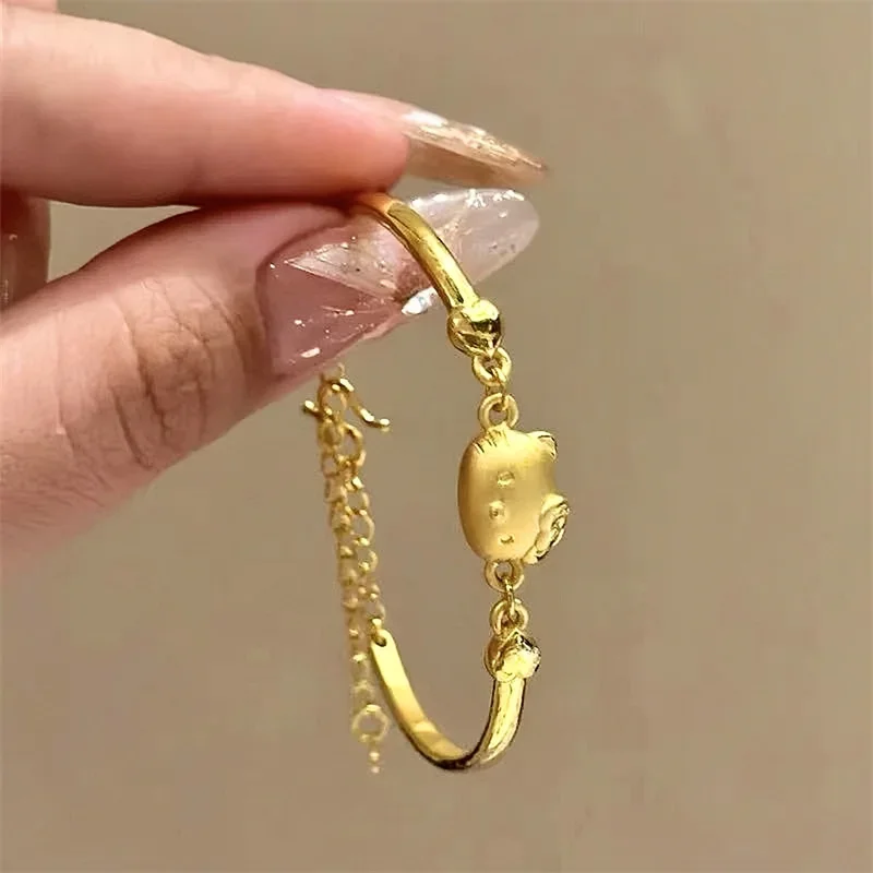 Sanrio Gouden Armband Kawaii Hello Kitty Cartoon Anime Leuke Sieraden Pols Accessoires Vriendin voor Meisje Verjaardagscadeautjes Speelgoed