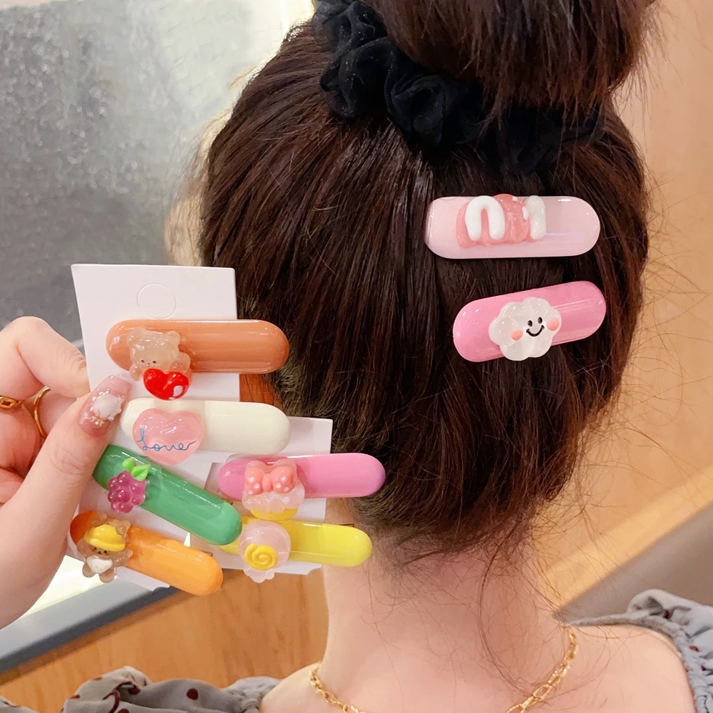 2 قطعة/المجموعة Ins كاندي اللون البيضاوي ثلاثية الأبعاد الكرتون دبوس الشعر منقار البط كليب لطيف الحلو أغطية الرأس للنساء فتاة إكسسوارات الشعر اليومية هدية #2