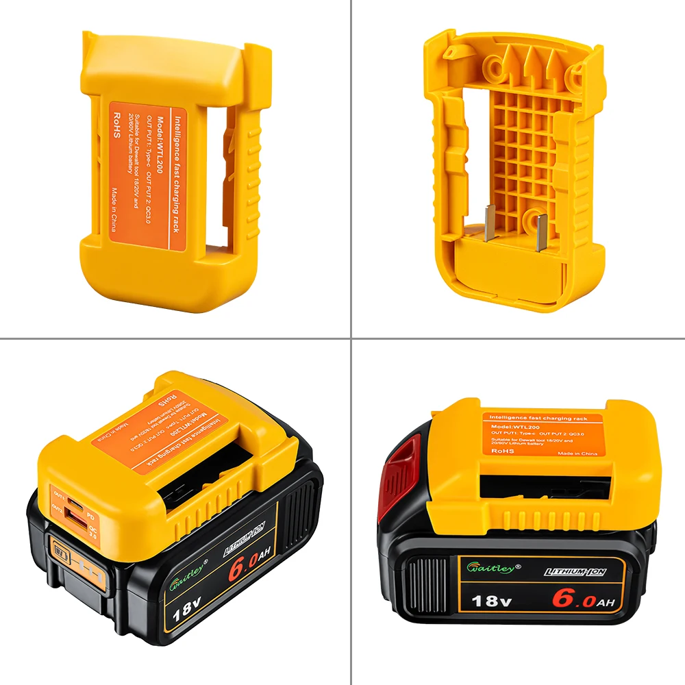 Adaptador de Carregamento Rápido Compatível com Bateria Dewalt, Rack Portátil, Interface Dupla, Power Bank, 18V, 54V, 20V, 60V Ferramenta