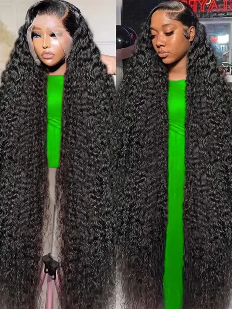 

Natural Deep wave 13x4 13x6 HD Lace Transparent Lace Frontal 300 Density Human Hair Wigs 30 34 Inch Curly PrePlucked