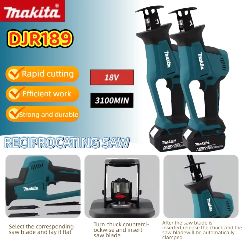 

Makita DJR189 Cordless Rechargeable Wood Metal Cutting Saw Brushless Electric Reciprocating Saw Portable 18V Power Tool