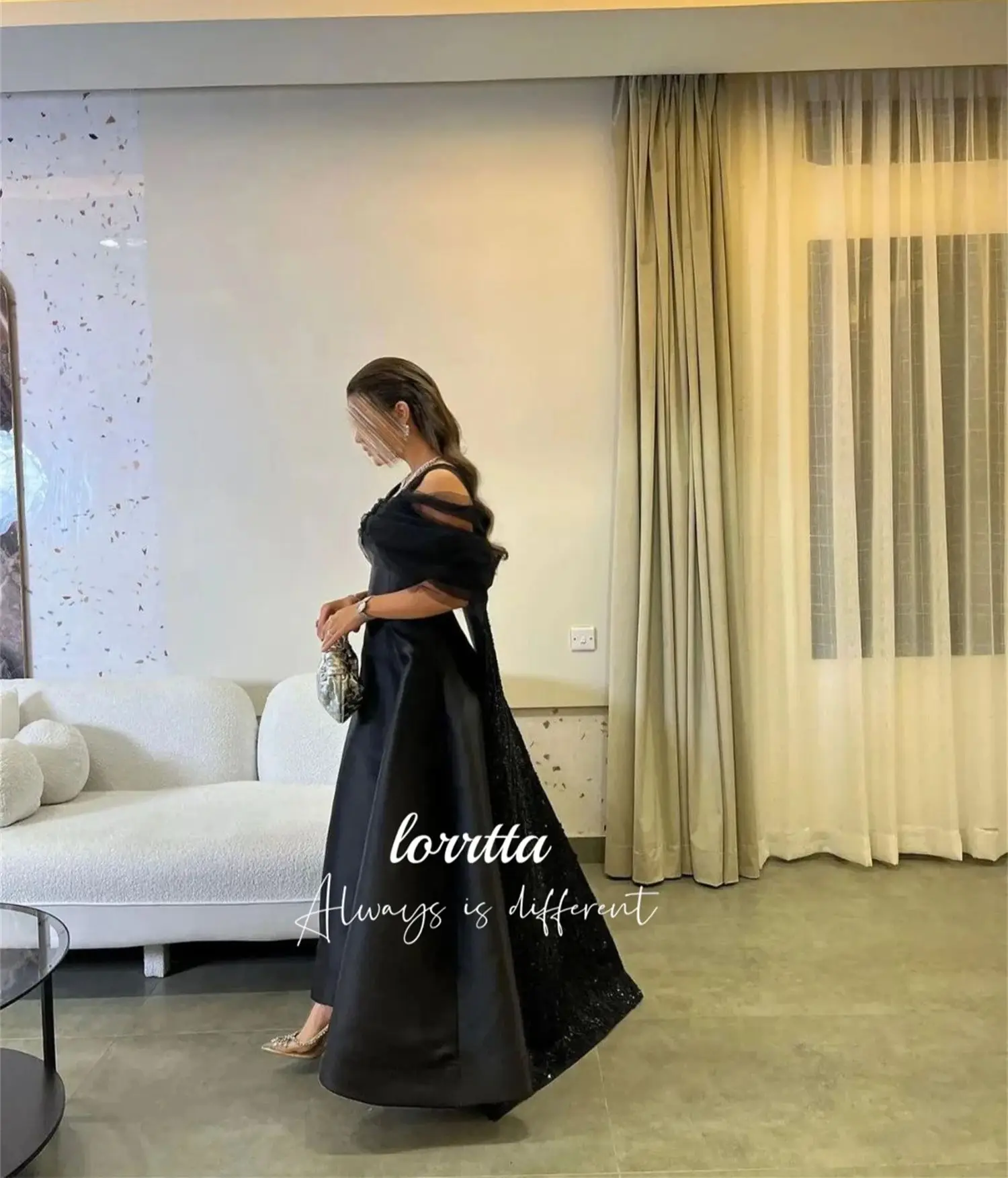 Lorrtta Evening Dress Grace Satin Black Line A Eid Long Party Dresses for Formal Occasions Luxury Robe De Soiree Femmes Prom