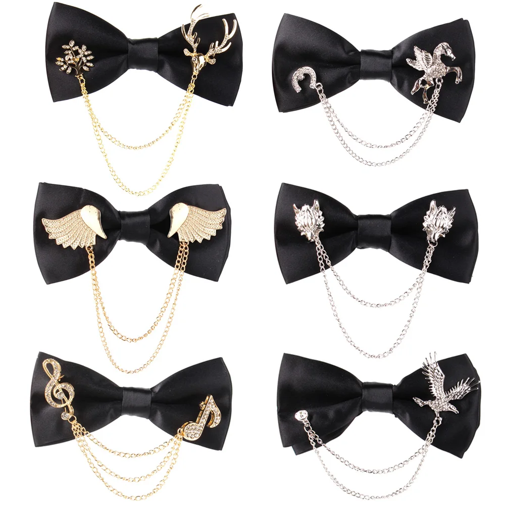 Fashion Black Bow tie With Metal Decoration Wedding Bow Tie Bow knot Adult Suit Bow Ties For Men Women Cravats Groom Bowties