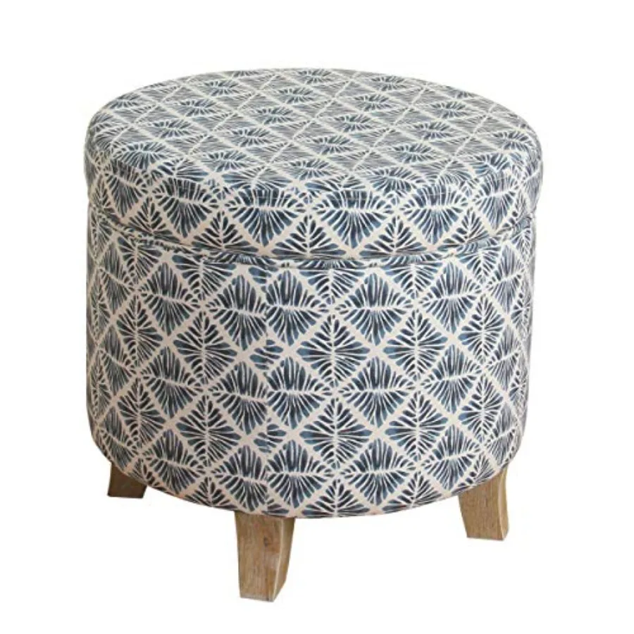 

Home Decor Upholstered Round Storage Ottoman Ottoman with Storage for Living Room and Bedroom with Flared Legs Navy Blue Geomet