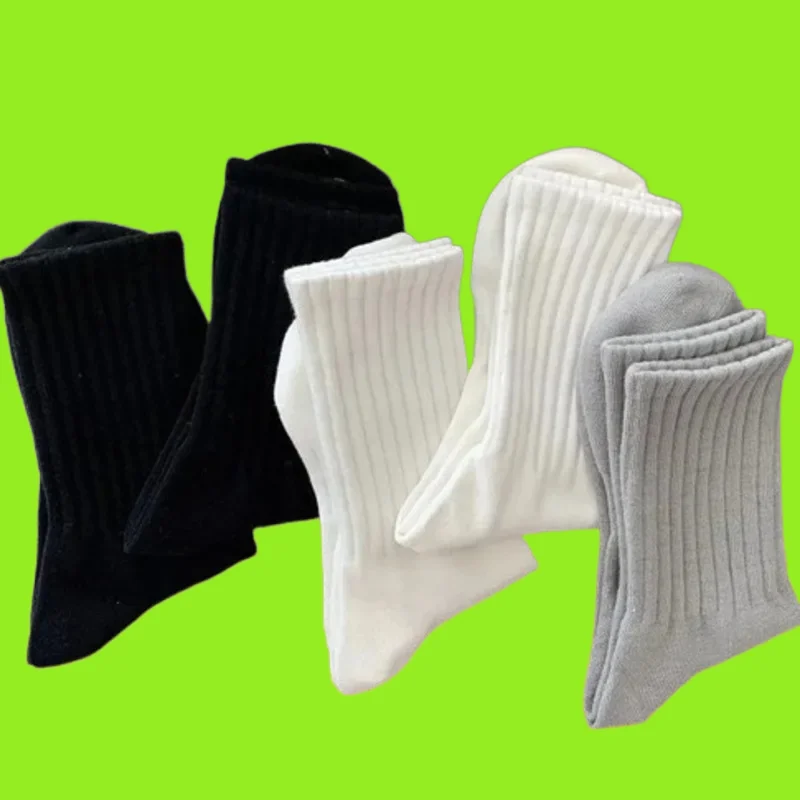 5/10 Pairs Black White High Quality Men\'s Cotton Socks Solid Color Long Middle High Tube Socks Casual Sports Breathable Socks