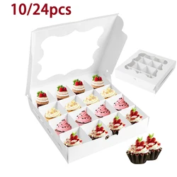 10/24Pcs Cake Boxes 16-Grids Cake Box with Clear Window Square Cardboard Cake Box for Birthday Wedding Valentine's Day Party