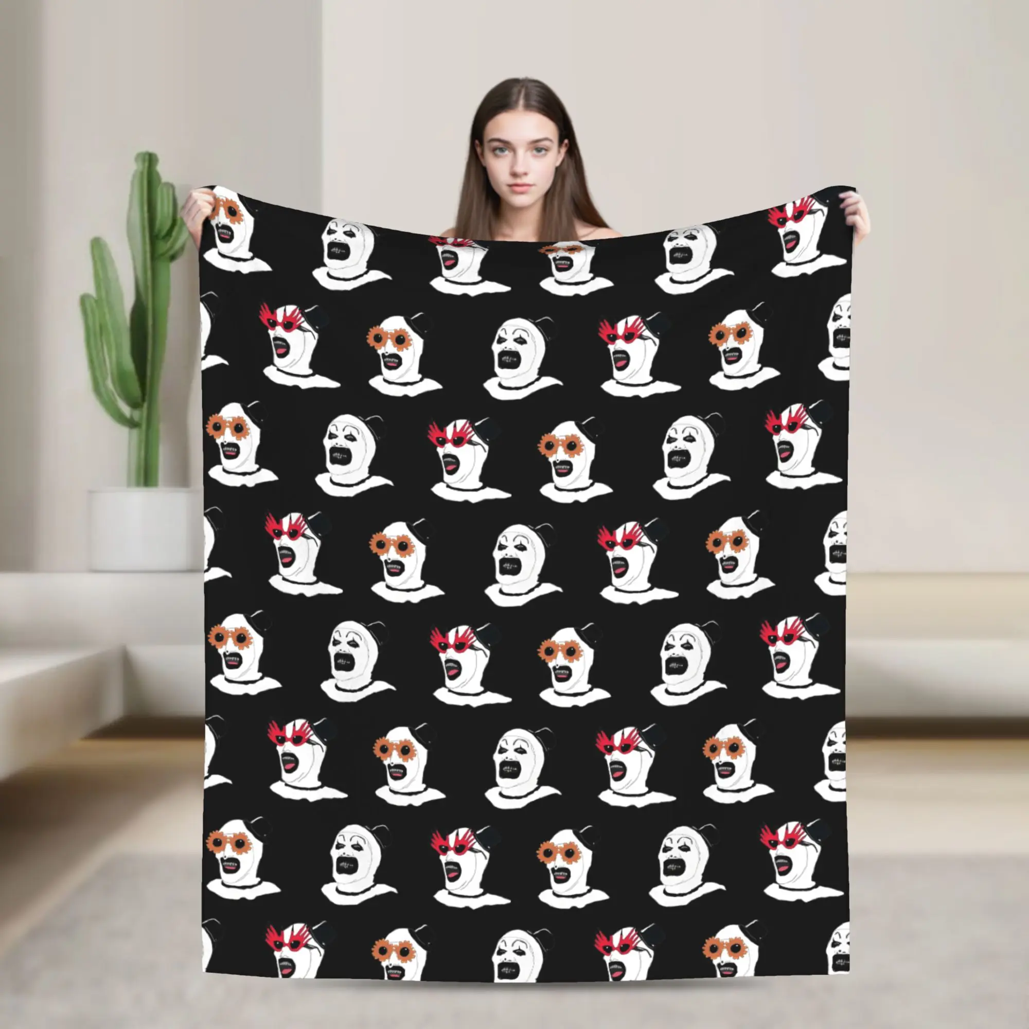 The Terrifier Art The Clown Knitted Blankets Coral Fleece Plush Horror Movie Soft Throw Blanket for Car Sofa Couch Bedroom Quilt