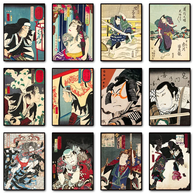 Antique Japanese Ukiyo-e Artwork Samurai And Warriors Vintage Poster Canvas Painting Wall Art Pictures Home Room Decor Gift