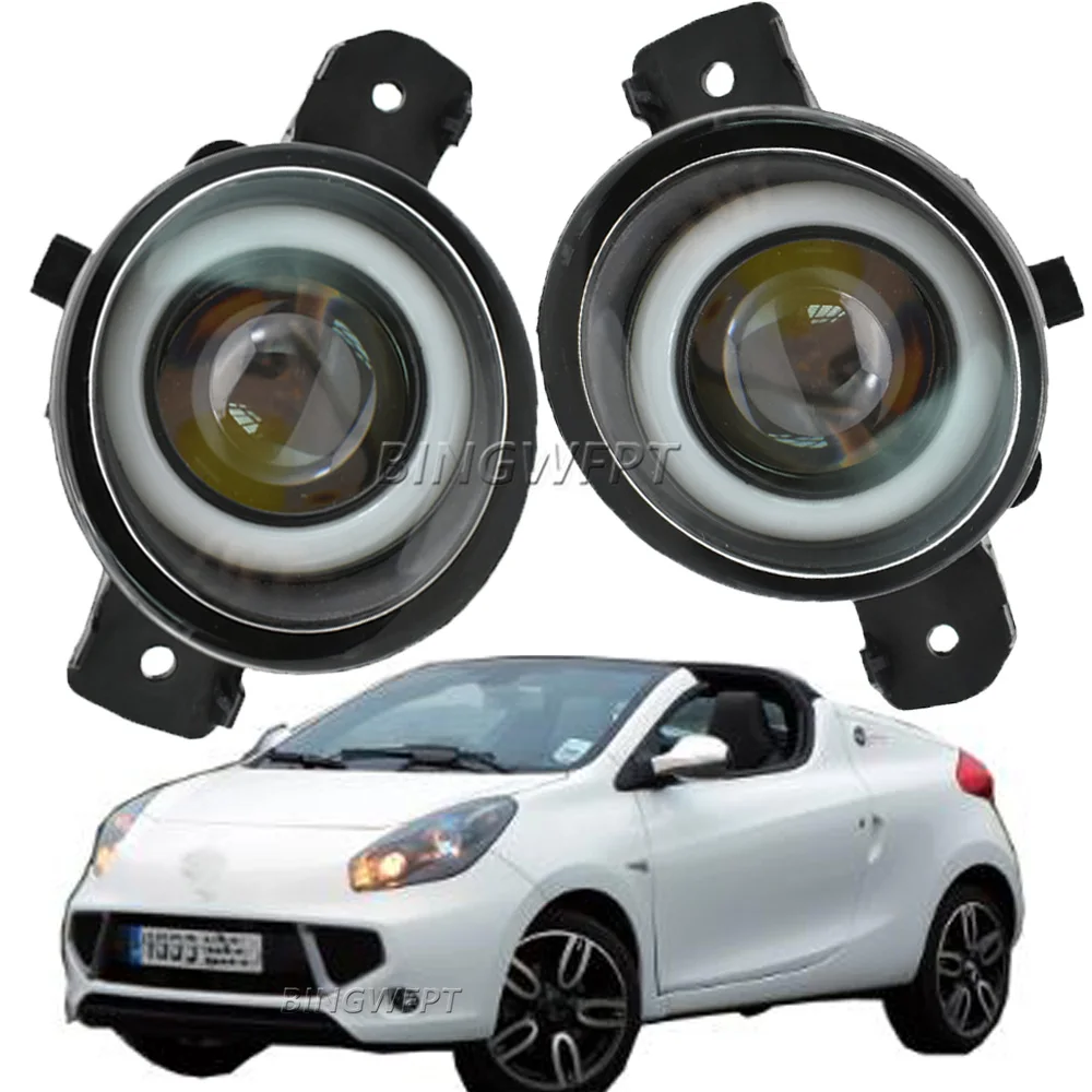 BINGWFPT Angel Eye Fog Light Assembly Car Right + Left LED Lens Fog Daytime Lamp DRL 12V For Renault Wind Convertible 2010-2015