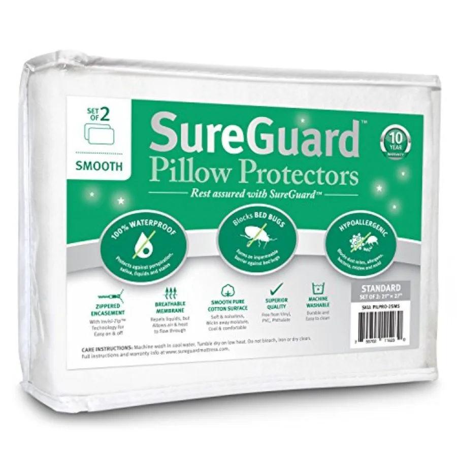 Set of 2 Size Pillow Protectors - 100% Waterproof, Bed Bug Proof, Hypoallergenic - Premium Zippered Covers