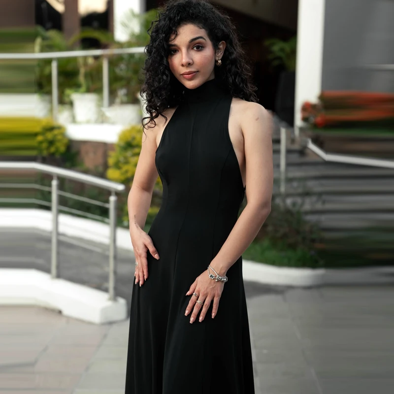 HXAO 2025 Black Halter Dress Womens Dresses Lady Luxury Prom Party Dresses Sleeveless Backless Vestidos Elegant Cocktail Dresses
