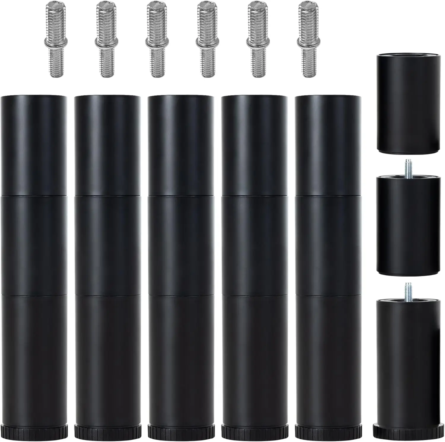 12 Inch Adjustable Bed Legs Replacement, 3-in-1 Screw-in Design with 4 Thread Types, Set of 6