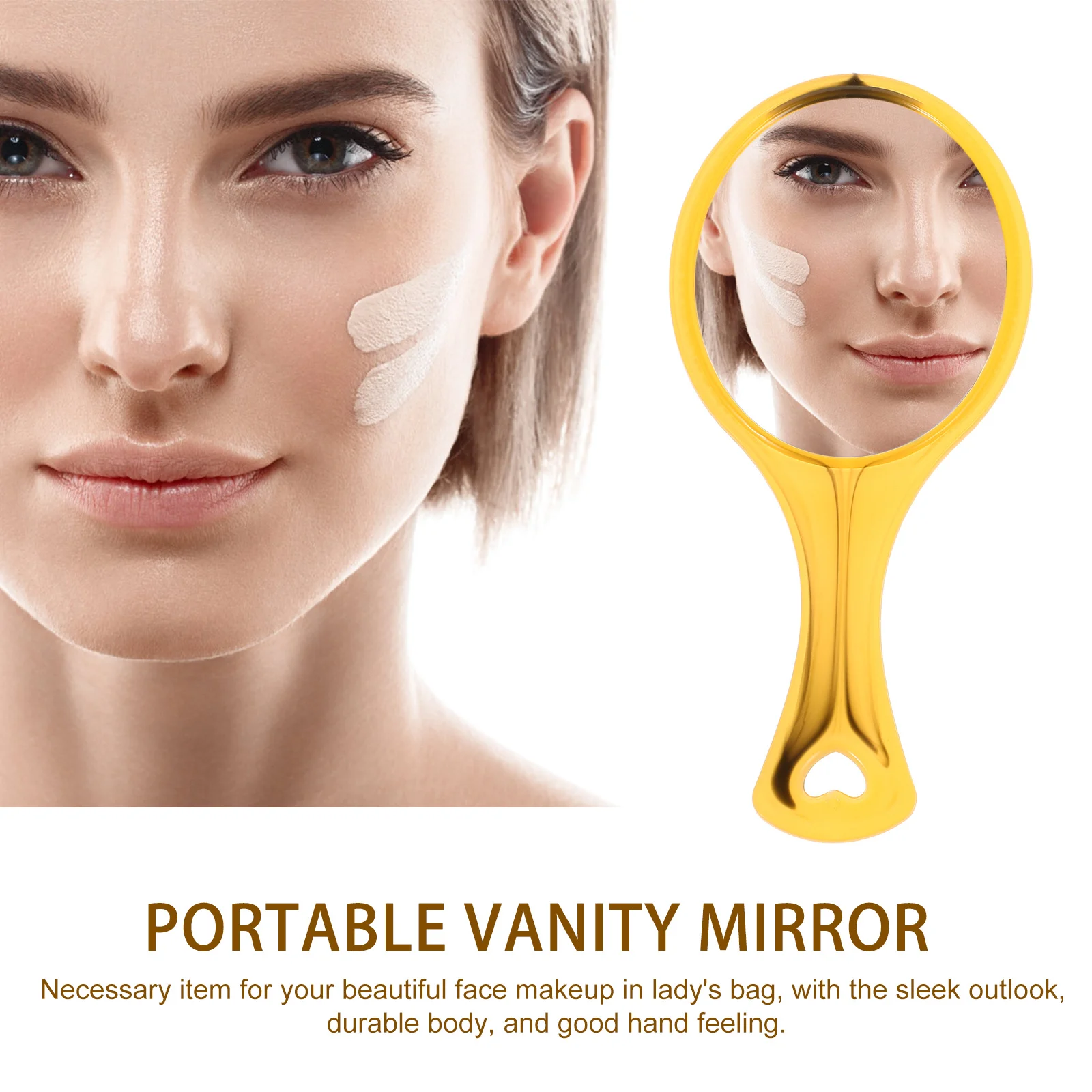 2Pcs Compact Portable Cowhide Mirror Comb Set Small Handheld Mirror Handle Makeup Hair Styling Travel Grooming