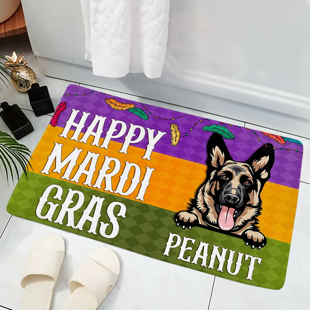 HX German Shepherd Mardi Gras Doormats DIY Name Havanese Mastiff Print Carpets Flannel Indoor Floor Mats Bath Rug Dropshipping