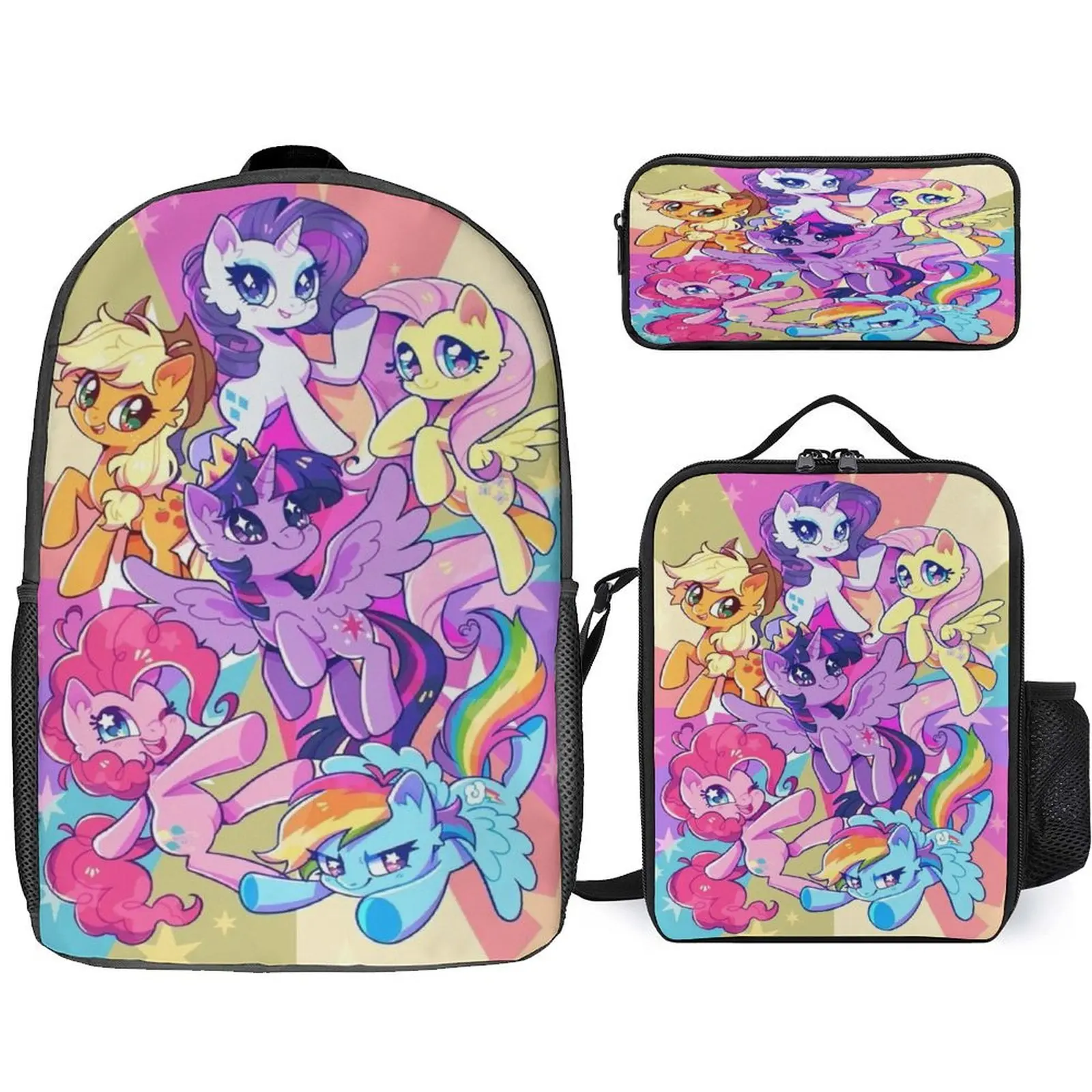 School Season Pony Cartoon Bag Meal Bag Pen Bag 3d Printing Cartoon Cute Pattern Custom Backpack Three-Piece Set 2024