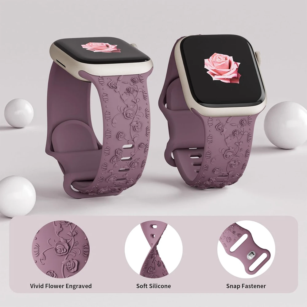 حزام منقوش لساعة أبل 44 42 45 46 41 40 49 مللي متر سوار سيليكون زهري كوريا iWatch Series 10 8 7 6 9 5 SE Ultra2