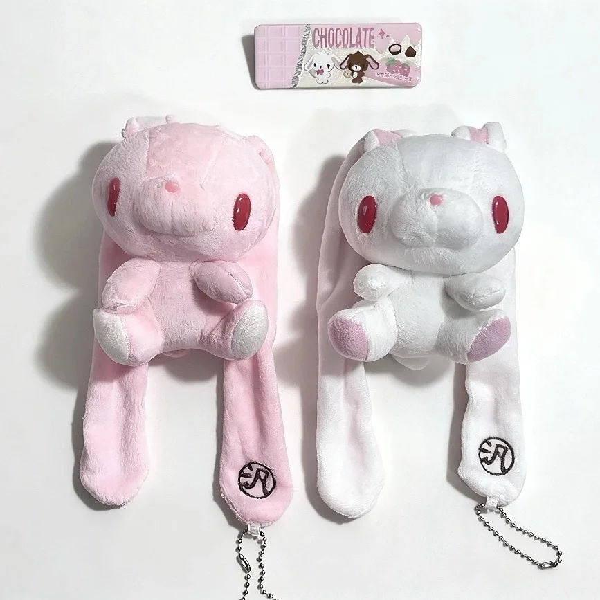 Lindo colgante de peluche de conejo con ojos rojos, muñeco de peluche de dibujos animados japoneses, llavero portátil, accesorio dulce para mochila, para uso diario.