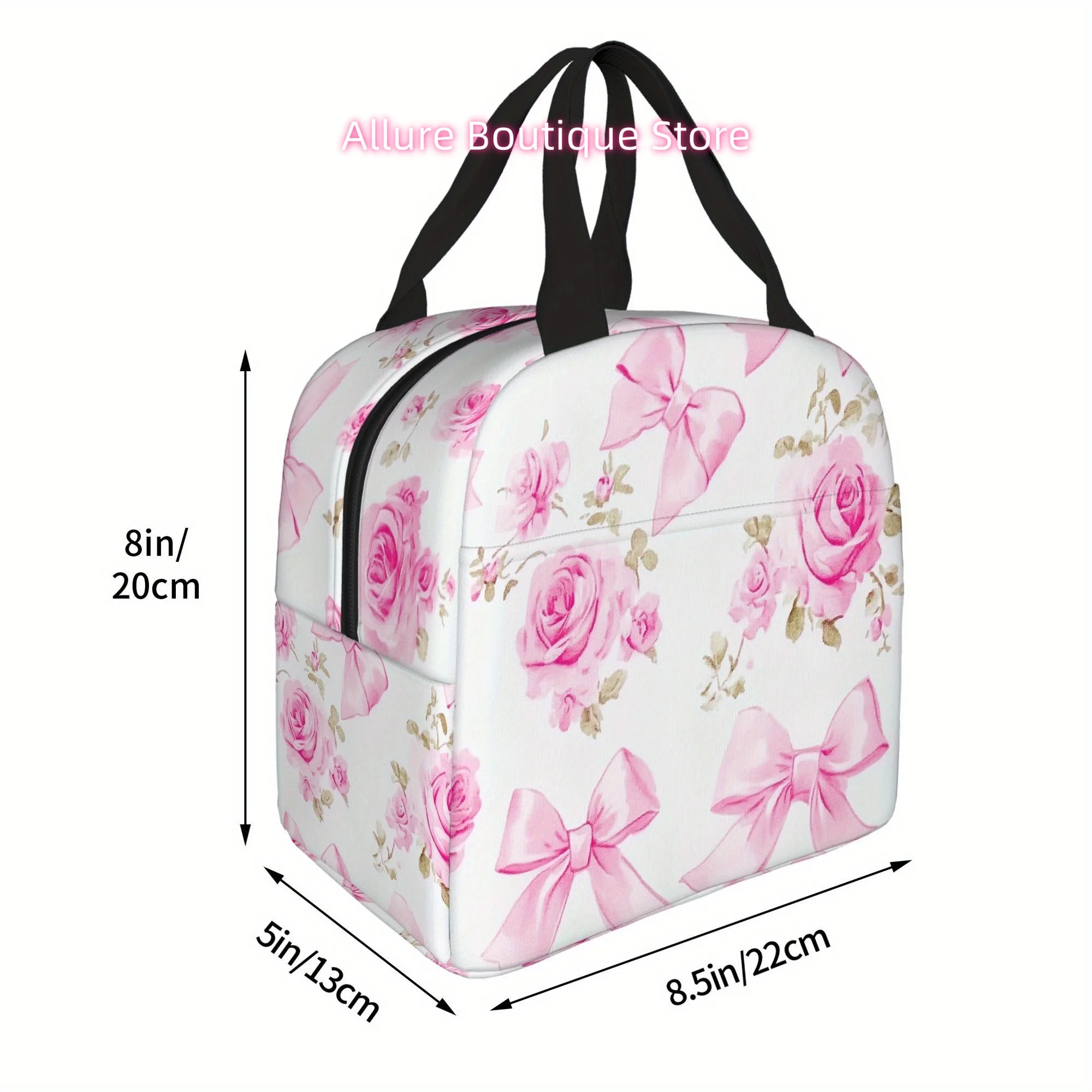 1pc a Thermal Bag Featuring a Pink Bows And Roses Design. This Insulated Bag Is Not Intended for Food Contact And Is Suitable fo