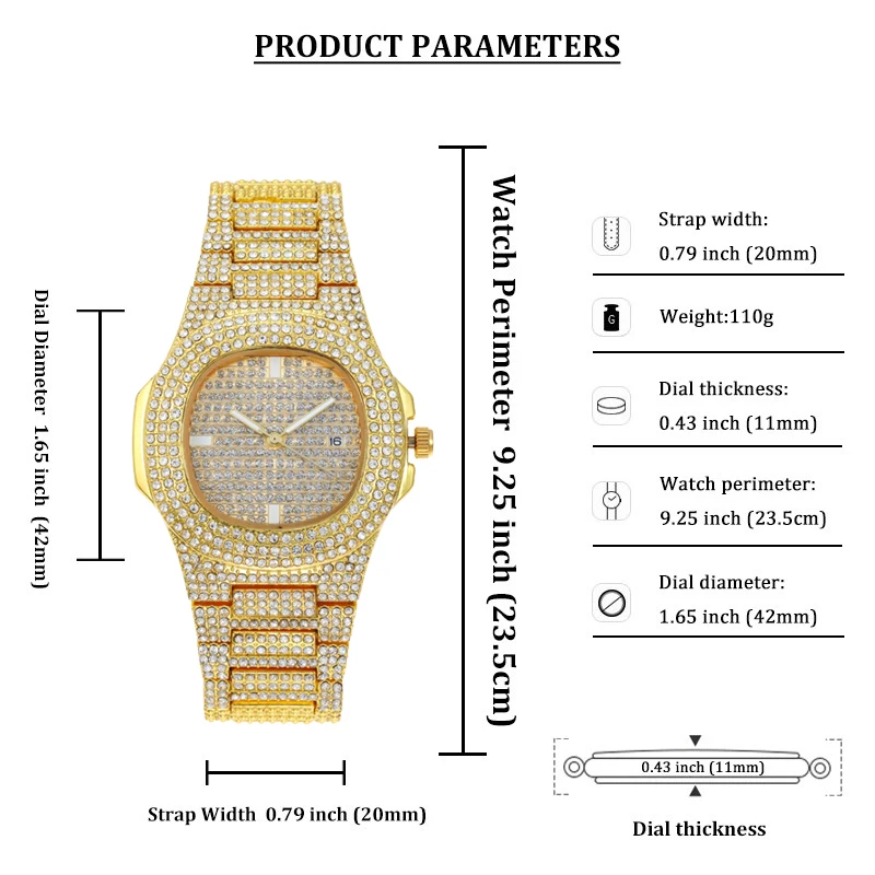 2023 Diamond Men Watch Top Luxury Brand Casual Fashion Quartz Watches Stainless Steel Belt Business Wristwatch Relogio Masculino