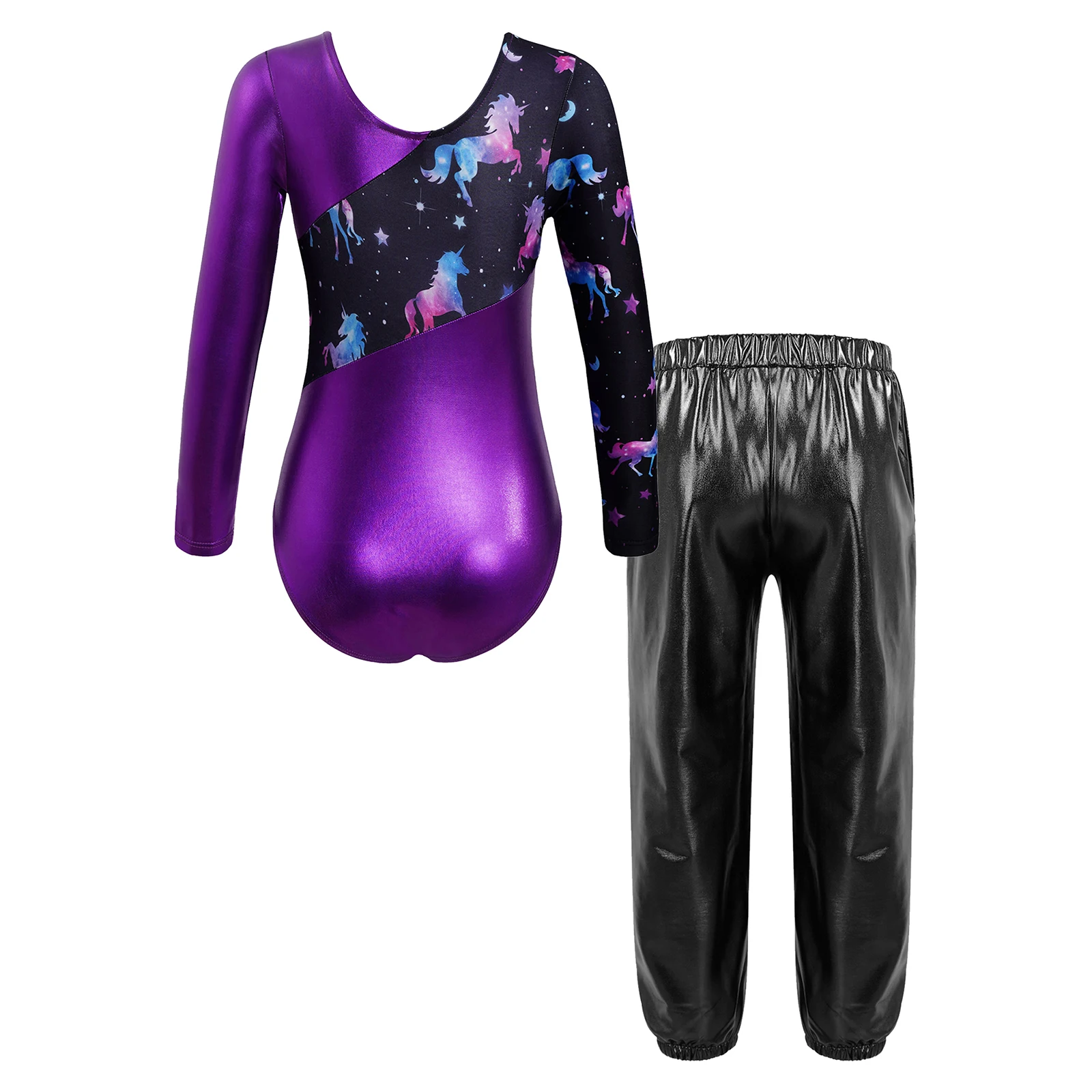 Kids Girls Long Sleeve Gymnastics Leotard with Pants Ballet Unitard Outfits Athletic Practice Jumpsuit Workout Dance Bodysuit