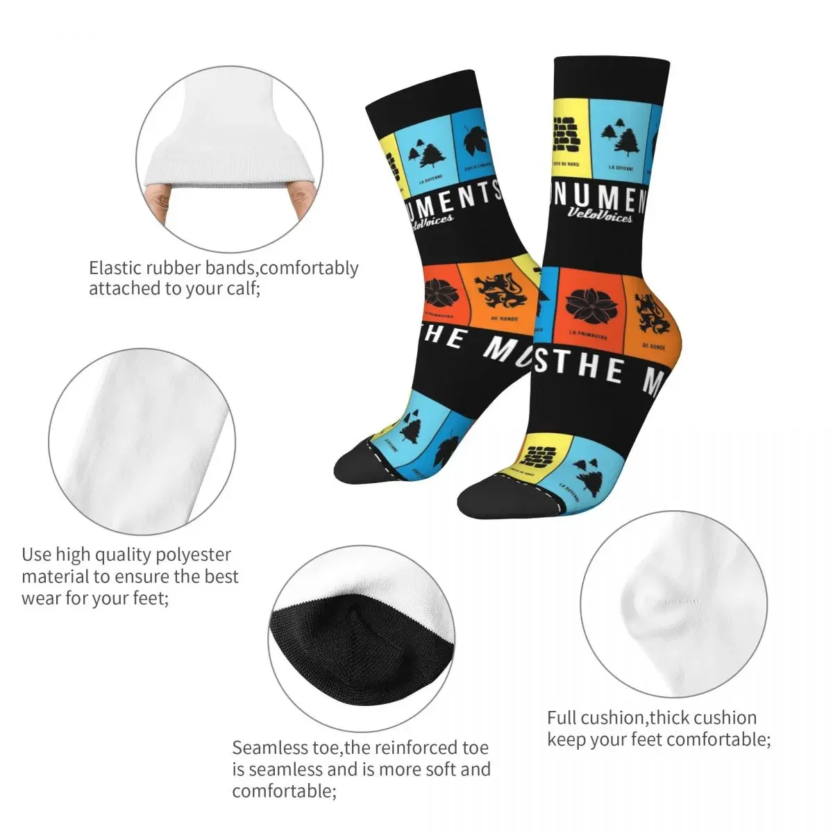 Tour Of Flanders Cycling The Monuments Socks Accessories All Seasons Cute Socks Sweat Absorbing Wonderful Gifts for Him Her