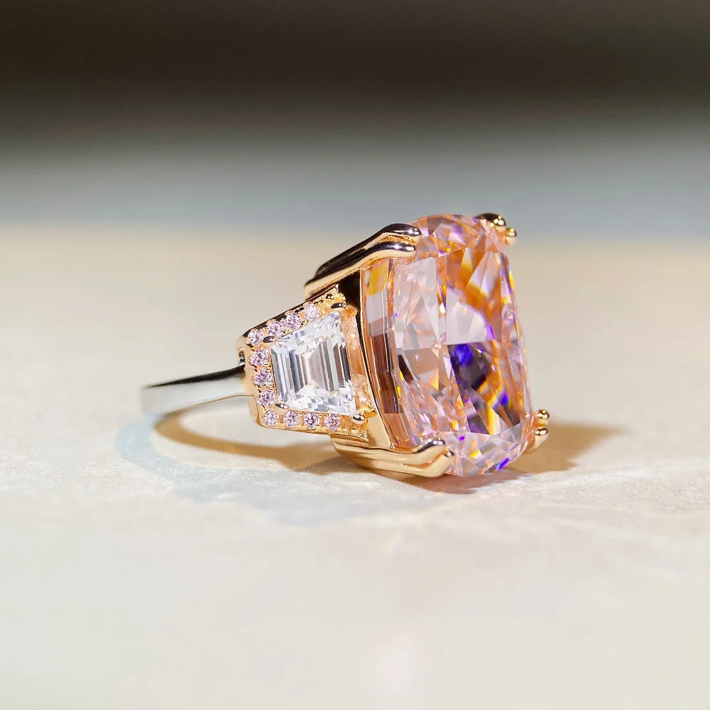 Luxury Platinum Solid Platinum PT950 Women's Ring Diamond Large Carat Pink Love Sexy Party
