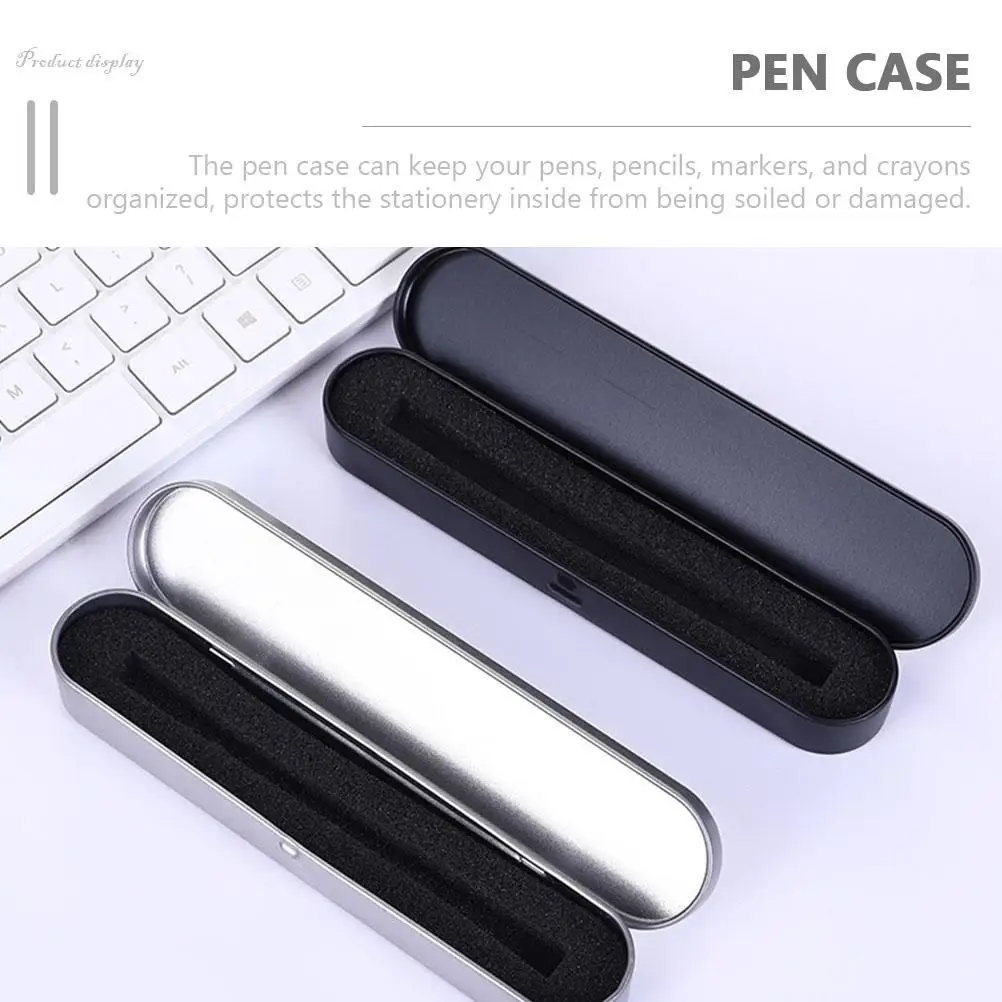 

6Pcs Silver Tinplate Pencil Cases Sponge Lined ganizer School Stationery Box Metal Container For Students Teachers