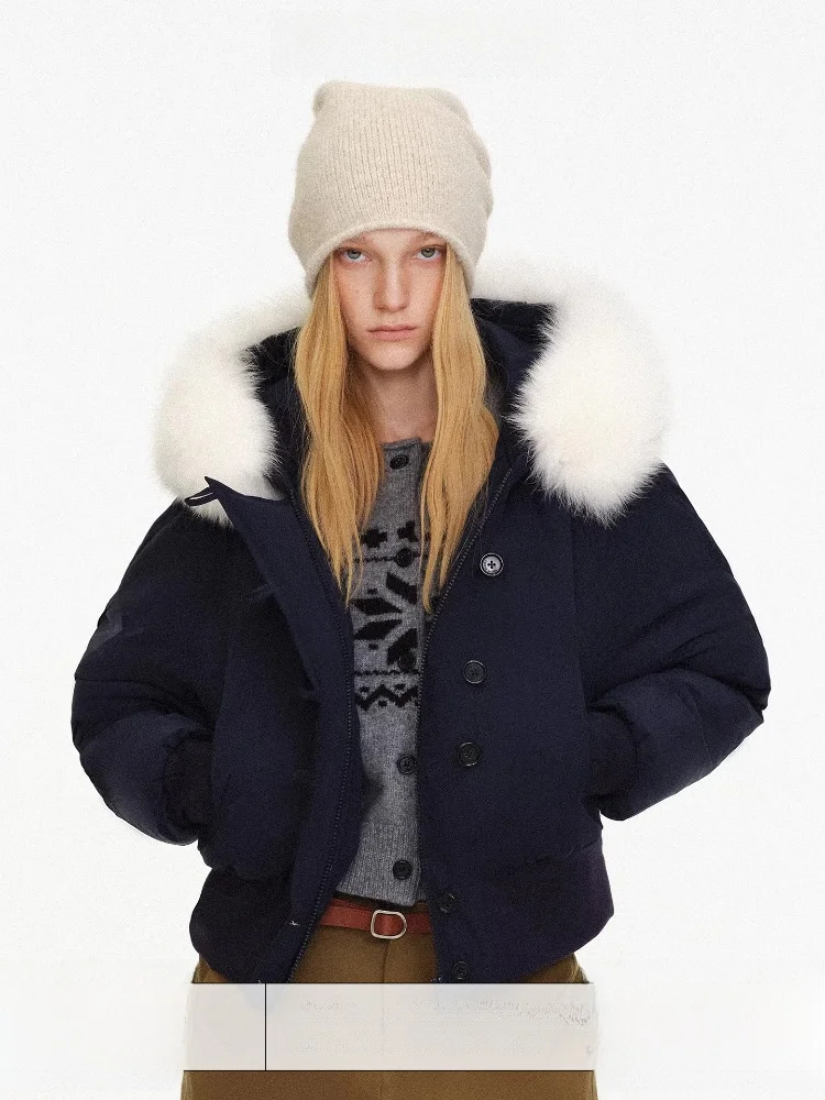 

Женский пуховик Age of Ascent с меховым воротником, 90% белый пух, на одной пуговице, с капюшоном, теплый, пушистый, как хлеб, пуховик-пальто