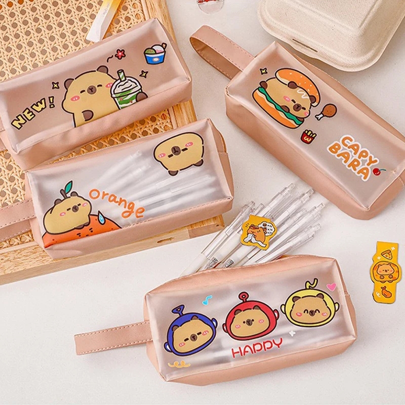 Simple Kawaii Pen Bag Cartoon Cute Capybara Pencil Case Portable Stationery Bag Large Capacity Waterproof Pencil Case Gifts