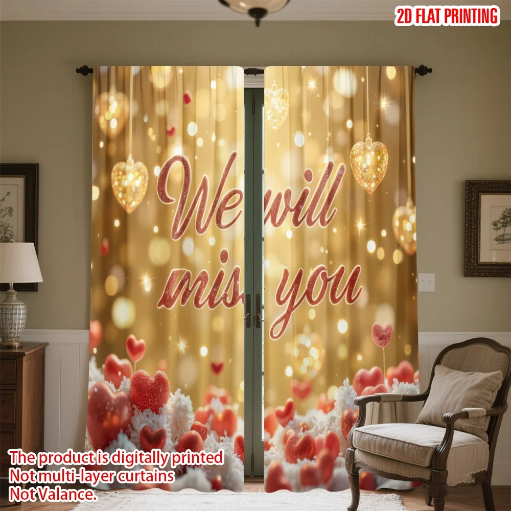 

2D flat printing 2pcs Curtains Farewell Hearts and Digital Printed Polyester Drapes Family Party Use for New Year and Carnival