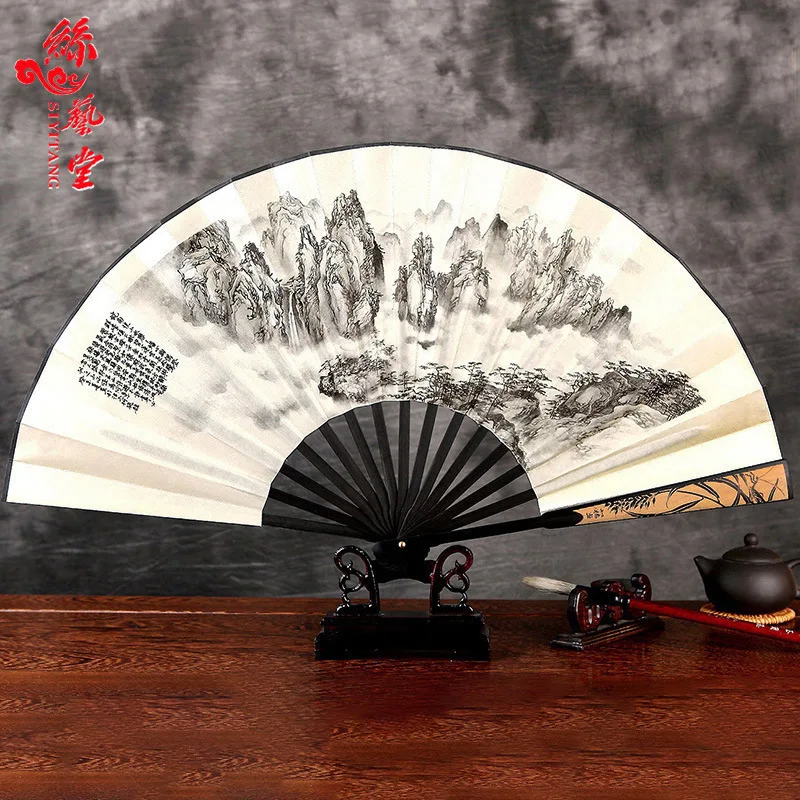 Folding Fan Chinese Style Fan Carved Silk Large Silk Fan Classical Ancient Wind Fairy Props Domineering Decoration CRAFT