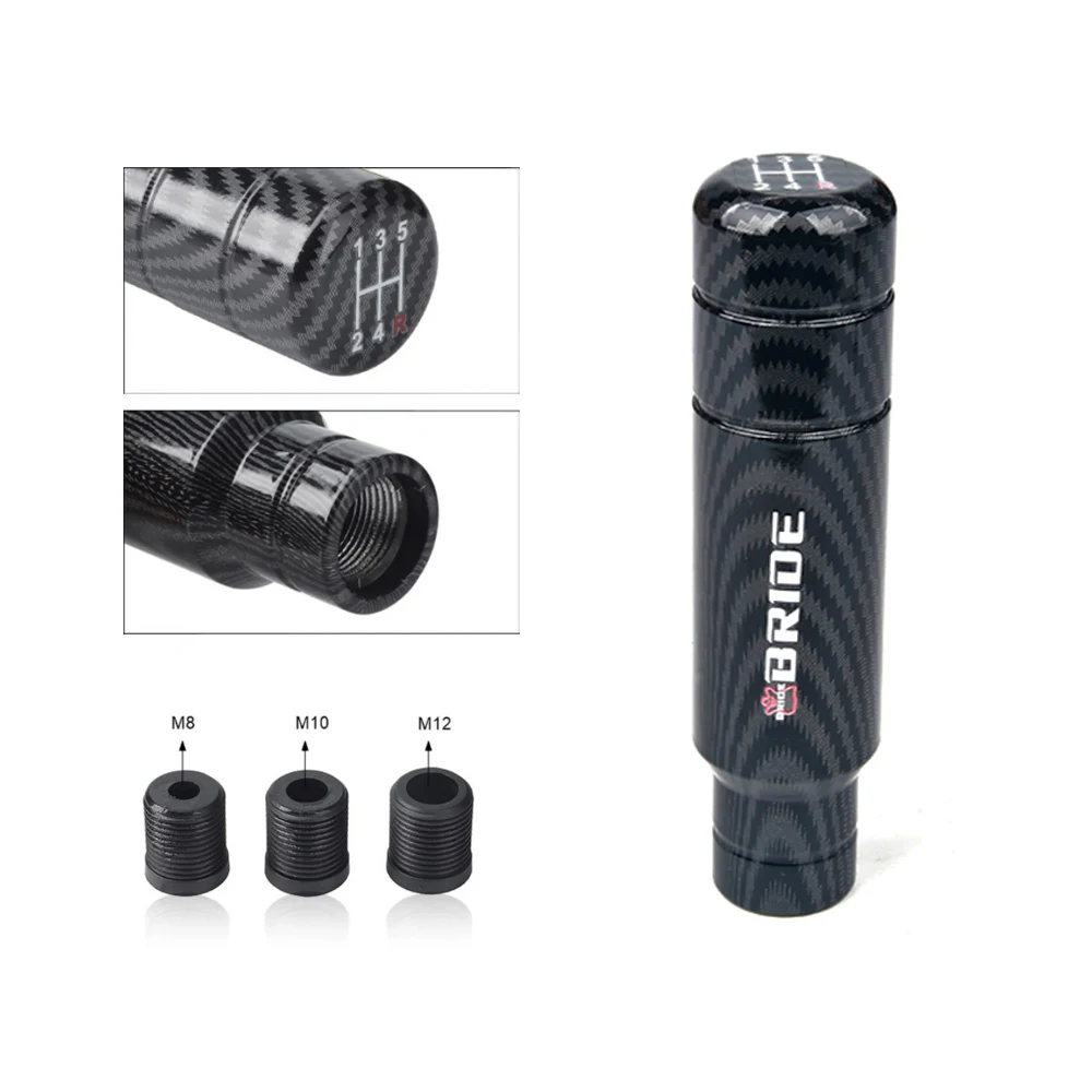 Pomo de Palanca de Cambios de Estilo Fibra de Carbono de 13 cm, Universal, para Transmisión Manual, de Aluminio, para Carreras