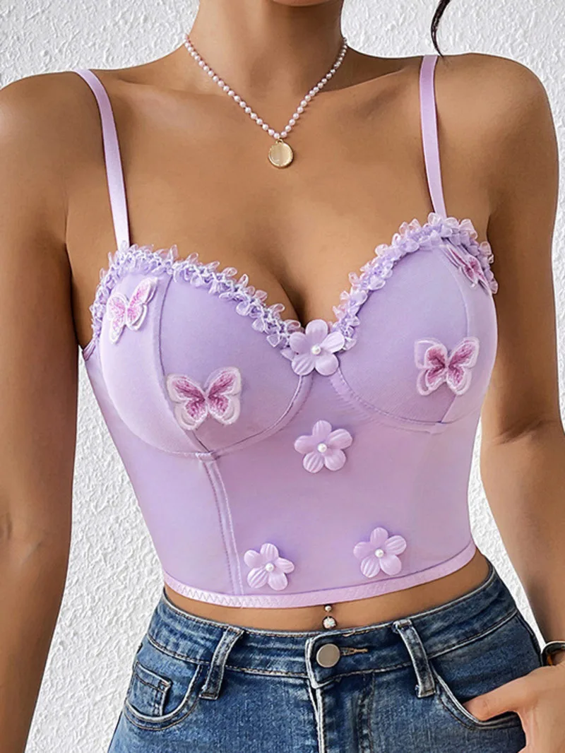 Fishbone Bra With Hooks For Hot Girls Butterfly And Flower Embroidery Sexy Camisole Top Transparent Pure Desire Casaul Vest F7WX