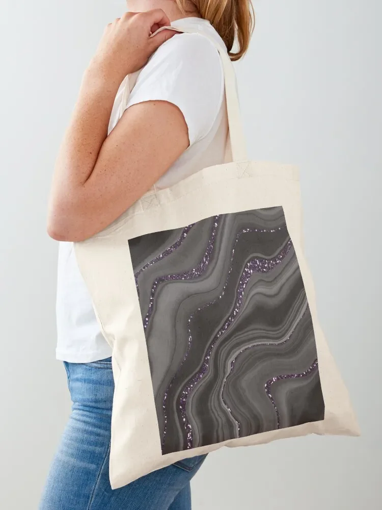 Liquid Black Gray White Agate Glam Dream #1 (Photo of Glitter Only - Not Reflective) Tote Bag Canvas bag Cloth bag