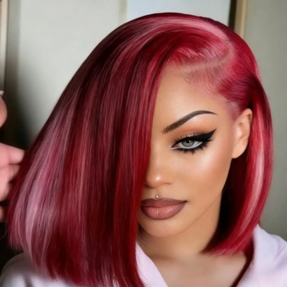 

Прямой парик-боб с кружевной передней частью 99J бордового цвета с эффектом натуральных волос, 13x4 HD кружевной парик-боб, прямой парик-боб, парик-боб с кружевной передней частью плотностью 200%