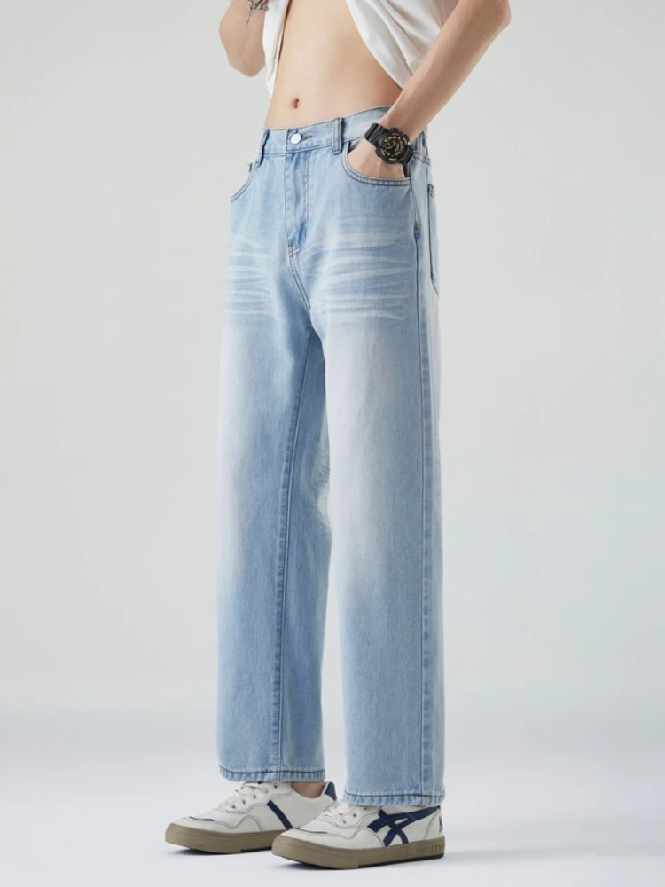 

Autumn New Men's Casual Jeans Blue Vintage Fashion Student Straight Trousers Soft Comfortable Male Youth Denim Pants