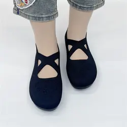 Summer Cheap Mesh Loafers Soft Soled Cross Mary Janes Shoes Lady Ladies Ballet Dance Flats Non-slip Granny Shoes
