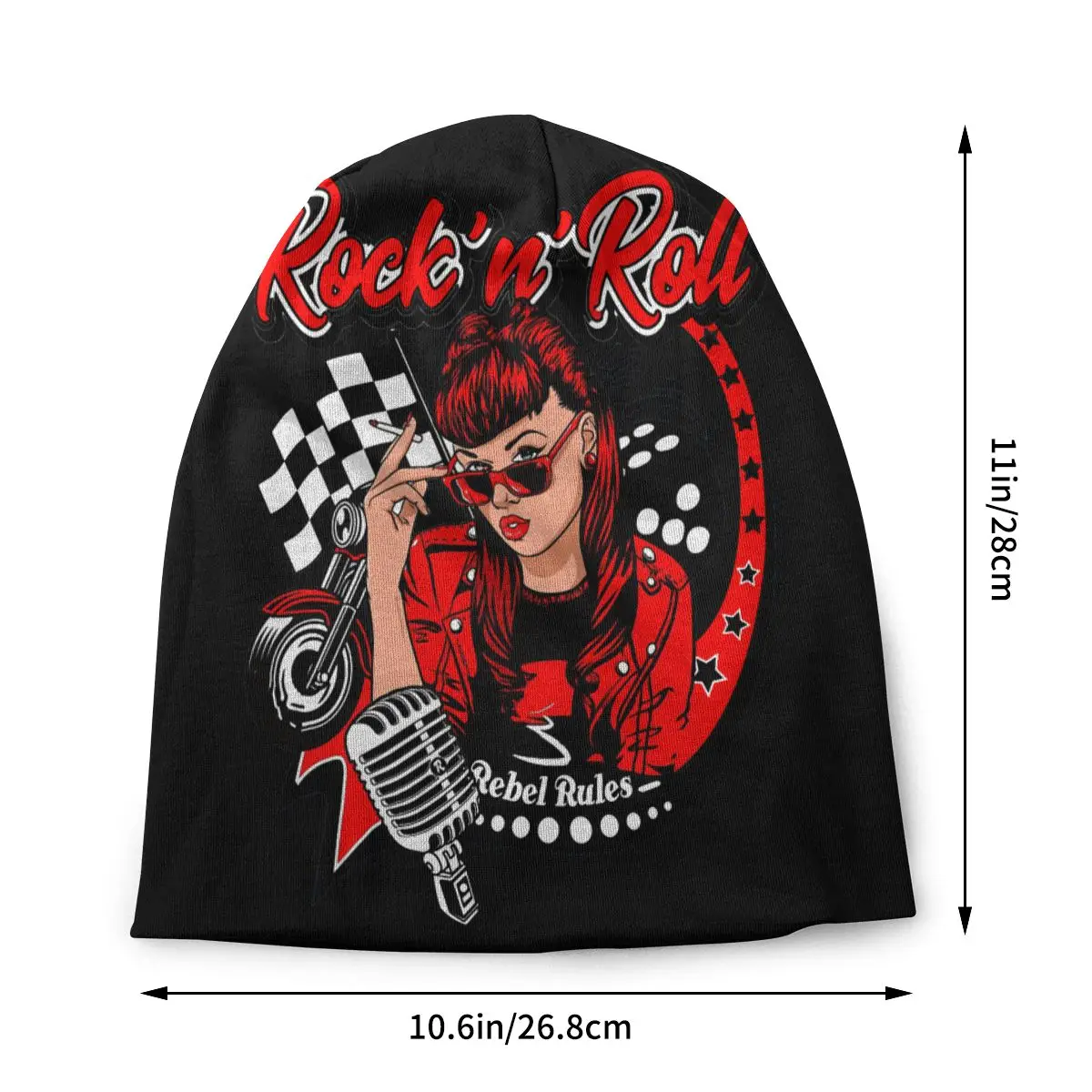 Rockabilly Pin Up Girl Vintage Music Rockabilly Rock Roll Unisex Bonnet Winter Hip Hop Hat Double Layer Thin Hat Breathable Caps