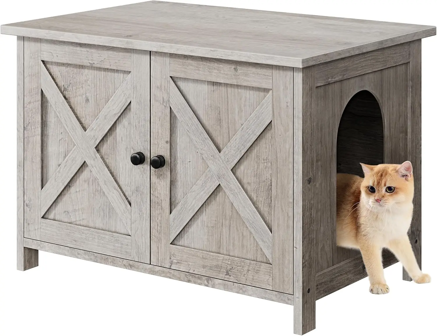 

Hidden Cat Litter Box Enclosure with Removable Divider, Grey Furniture for Indoor Cats
