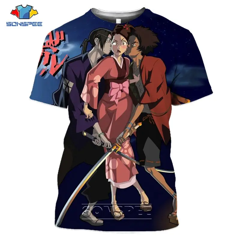 SONSPEE Anime T-shirt Samurai Champloo 3D Print Streetwear Men Women Fashion Cool Harajuku Short Sleeve Hip Hop Sport Tees Top