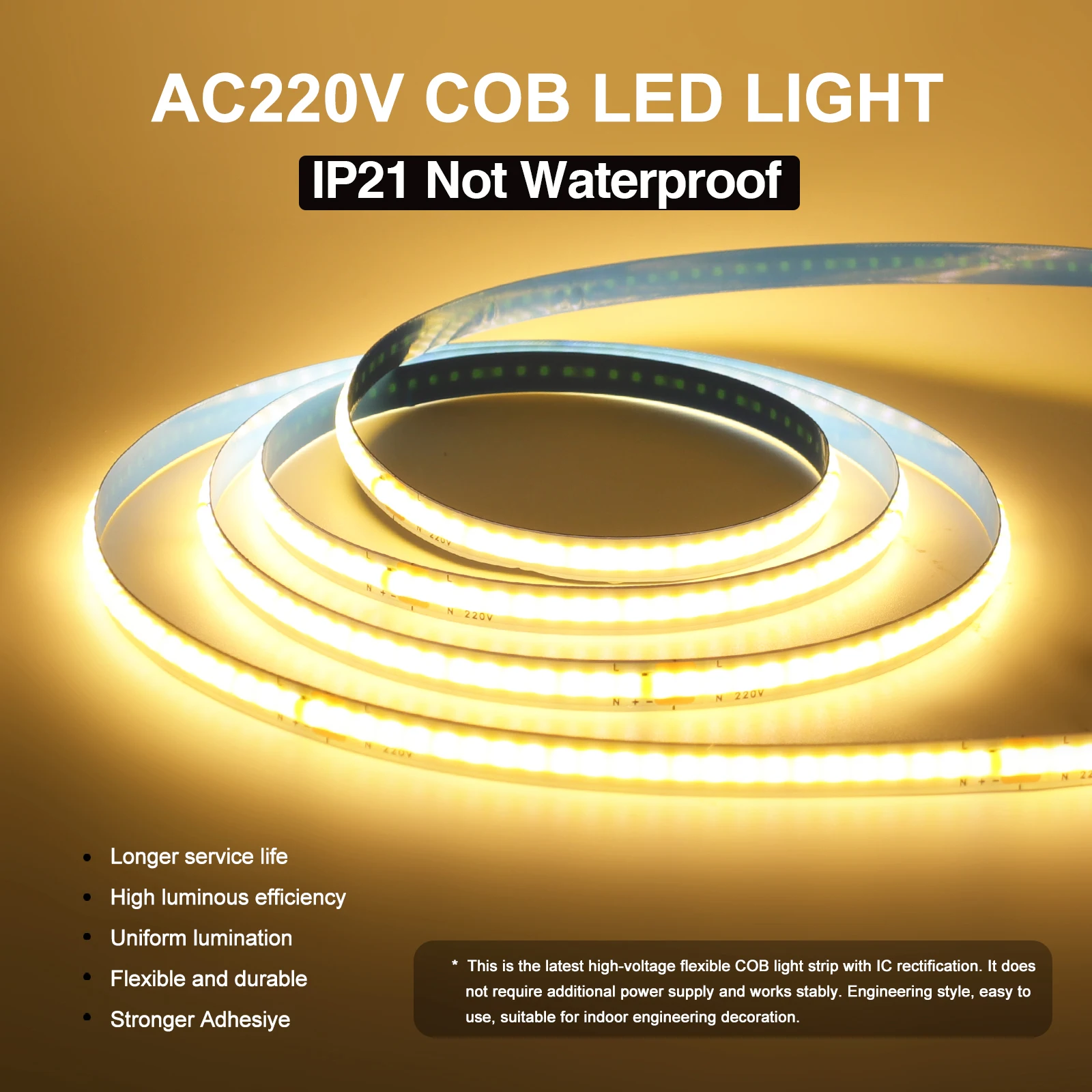 AC 220V COB Strip IP20 3000K 4000K 6000K Home Decor High Brighter 240Leds/M Elastyczna taśma wstążkowa LED Light 5M 10M 50/Roll