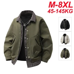 Plus Size 8XL Autumn Men's Casual Jackets Fake 2 Pcs 2025 Spring New Zipper Big Pockets Windbreaker Windproof Loose Coat Male