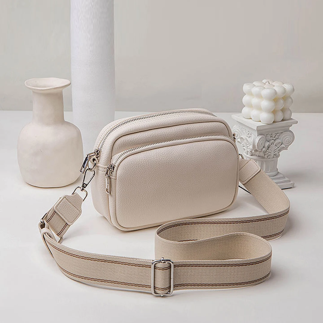 New Lychee Pattern Small Square Bag Comfortable Weaving Strap Style Wide Shoulder Strap Small Bag Single Shoulder Crossbody Bag