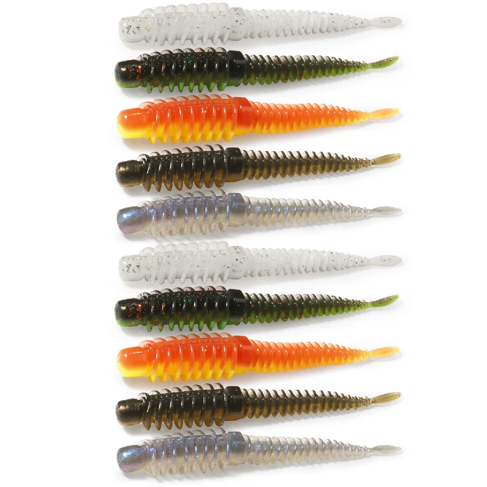 10 stücke Weiche Köder 6,5 cm 7,5 cm 8,5 cm Gewinde TPE Wurm Haken Karpfen Angeln Crankbait Pesca Swimbait getriebe Fisch Geschmack Silikon Köder